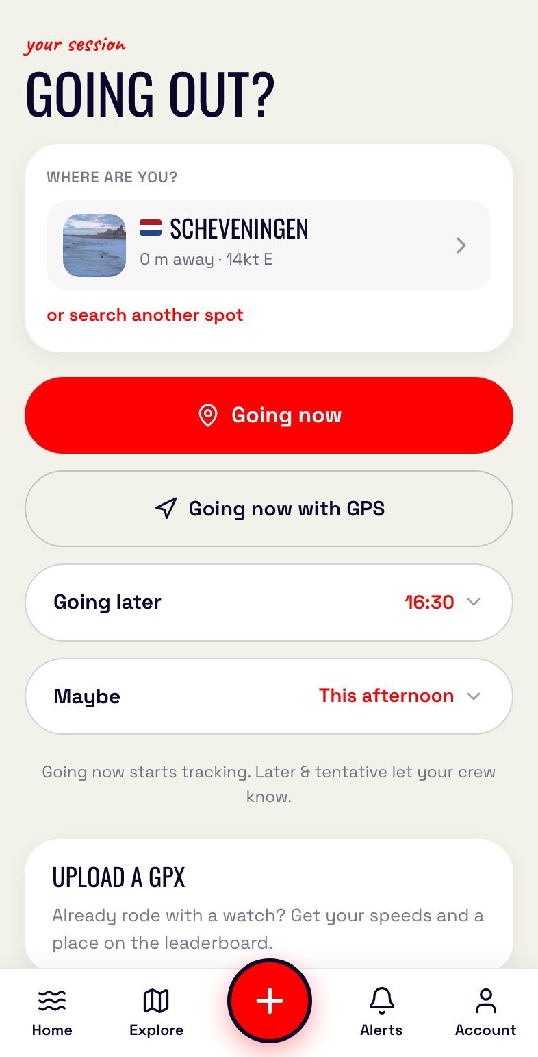 Gusty app: going out screen